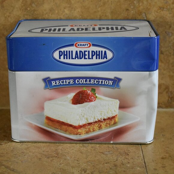 EXCLUSIE Kraft Philadelphia Recipe Collection Metal Recipe Box Tin with Recipes - Picture 1 of 6